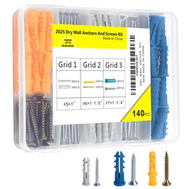 140pcs Drywall Anchors and Screws Kit (3 Sizes) - Plastic Screw Anchors for Drywall & Sheetrock with Phillips Screws - Assorted Wall Anchors Set for Shelves, Mirrors, Wall Art, Home Decor