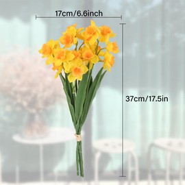 3 Bundles Daffodil Artificial Flowers 14.5In Real Touch Yellow Faux Daffodils Flowers Bouquet for Vase Home Office Wedding Floral Arrangement Decoration