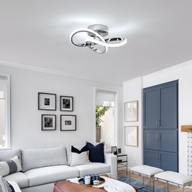 Comely LED Ceiling Light, 30 W, 3300 lm, 6500 K, Cool White Light, Creative Flower Shape, Acrylic LED Lamp for Bedroom, Living Room, Dining Room, Hallway, Silver