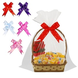 Geschenkfolie Transparent, 5 Stück 60x90cm Klarsichtfolie Geschenkfolie mit 5 Schleifen, Durchsichtiges Geschenkpapier für Blumen, Geschenkkörbe und DIY-Projekte