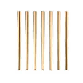 Stainless Steel Chopsticks, Reusable, Dishwasher Safe, Easy to Use, Square, Lightweight (7 PCS, Golden)