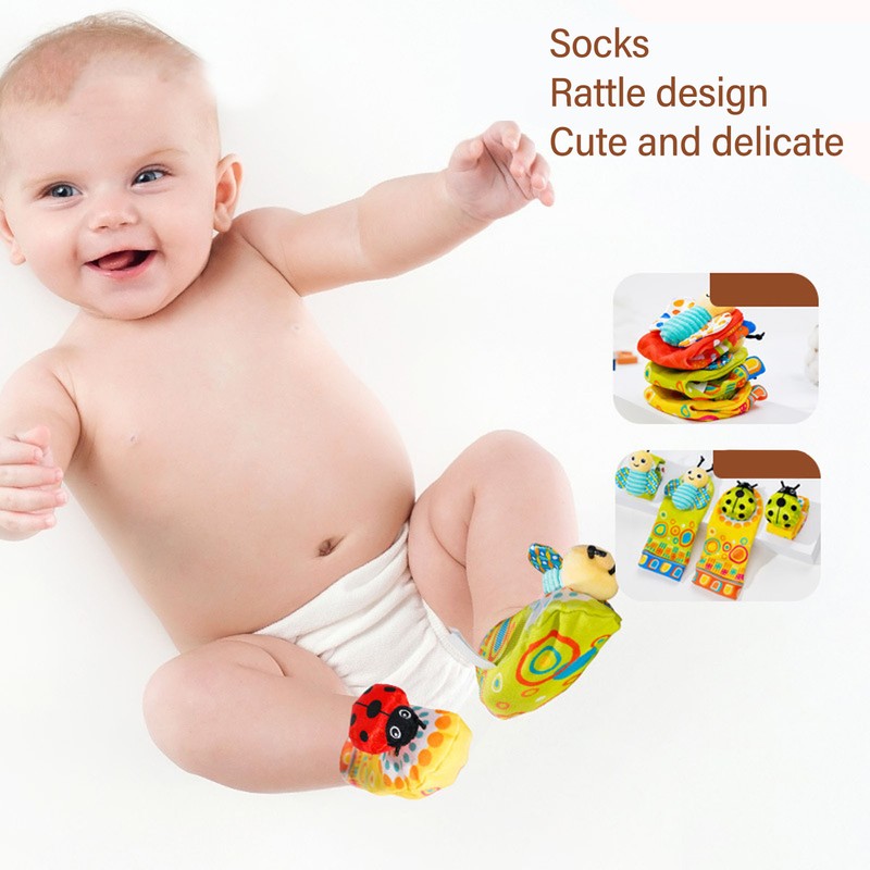 Baby Wrist Rattle Socks Set Soft Cute Cartoon Animal Hand