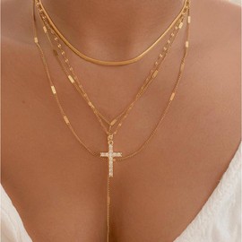Stringex Gold Rhinestone Cross Choker Necklace for Women Adjustable Crucifix Pendant Necklace Chunky Birthday Jewelry Accessories (Cross)