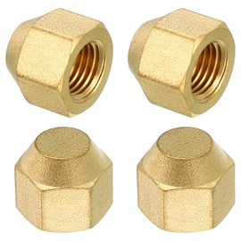 PATIKIL 1/4" Brass Rare Cap 7/16-20UNF Female Thread Set of 4 SAE Rare Fittings 45 Degree Hex Pipe Fittings for Air Conditioner Refrigeration Equipment