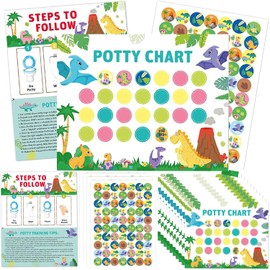 IONPSHG Potty Training Chart for Toddlers Boys & Girls Cartoon Potty Chart with Stickers Toddler Potty Training Sticker Chart for Toilet Training Kids Rewards Chart for Reward Chart on Wall Bathroom (dinosaur)