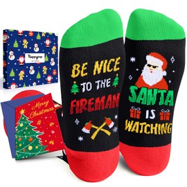 HAPPYPOP Christmas Gifts Stocking Socks For Men - Secret Santa Socks Xmas Stocking Stuffers For Him Dad Fireman Fire fighter
