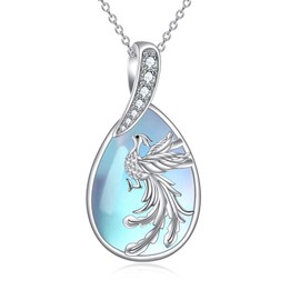 YAFEINI Phoenix Moonstone Necklace for Women 925 Sterling Silver Phoenix Pendant Chain Moonstone Jewellery Gift for Women Girls, Sterling Silver, Moonstone