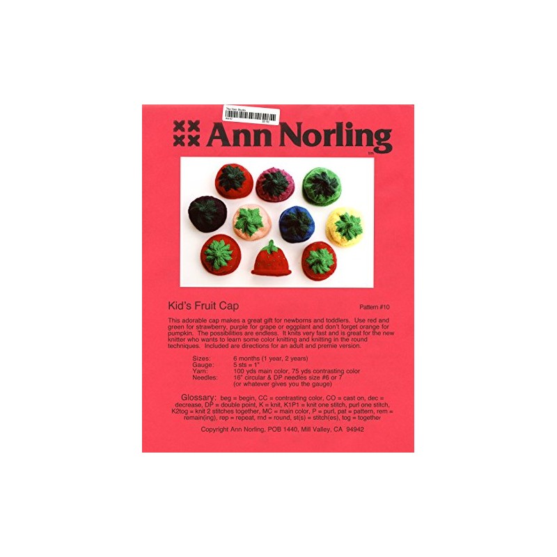 Kid's Fruit Cap - Ann Norling Knitting Pattern #10-6 Months