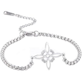 Delicate Witch's Knot Bracelet Amulet Cutout Four Corners Charm Wiccan Vintage Jewelry Gift Girls Women (Silver, One Size)
