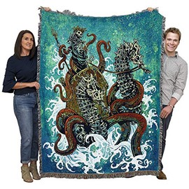 Neptune - David Lozeau - Blanket Throw Woven from Cotton - Made in The USA (72x54)