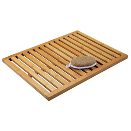 mDesign 100% Bamboo Non-Slip Large Rectangular Spa Bath Mat - for Bathroom Showers, Bathtubs, Floors - Slatted Design, Eco-Friendly - Indoor and Outdoor Use - Natural Light Wood