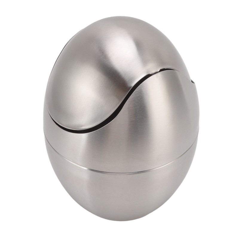 Desktop Trash Can Stainless Steel Egg Shape Mini Countertop Waste
