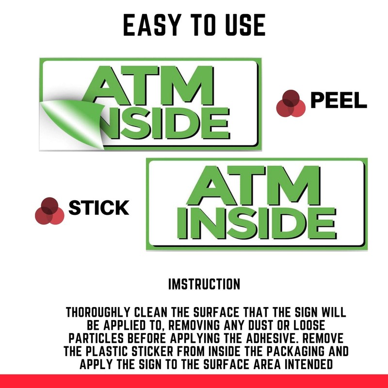 ATM Inside Vinyl Sign, 5" x 12" Sticker Decal, 3