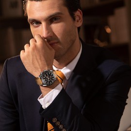 BY BENYAR Mens Watches Analog Quartz Chronograph Waterproof Brown Leather Men's Wrist Watches Business Work Casual Sport Classic Big Face Dress Watch Unique Elegant Gifts for Men