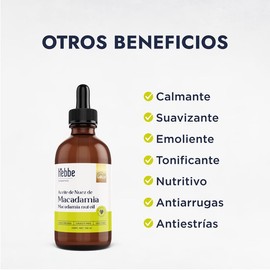 Hebbe - Aceite de Nuez de Macadamia 100% Puro, Hidratante y Anti-envejecimiento para Piel y Cabello, 100 ml