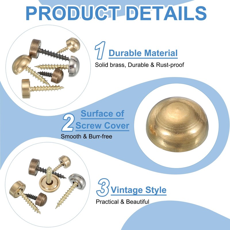 YELARXI Brass Decorative Screws with Caps, Mirror Screw Self Tapping