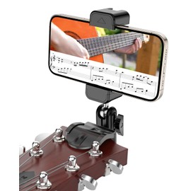 Guitar Head Phone Holder Mount, for Viewing Sheet Music and Recording Videos, 360° Rotating Guitar accessories and Stuff, for 4.7-6.5" Smartphones, Gifts for Men Guitar Players, Fits Guitar/Bass