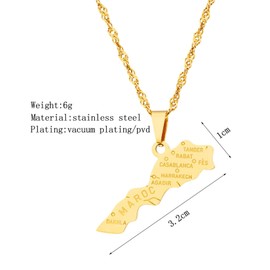 Edgda Fashion Stainless Steel Morocco Map Pendant Necklace(Gold)