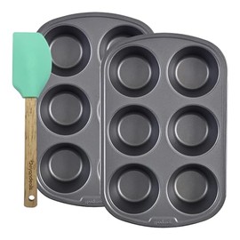 14.3 Oz Texas Muffin Pan, Bundled With Beyondeals Silicone Spatula - 6 Cup Muffin Pan, Versatile Baking Pan For Oversized Muffins & Cupcakes, Non Stick Muffin Pan Bakeware [Pack Of 2]