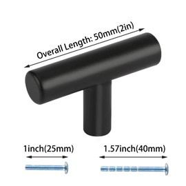 homdiy Cabinet Knobs Black Drawer Knobs 25 Pack - Cupboard Knobs Dresser Knobs Black Knobs for Cabinets HD201BK T Bar Matte Black Knobs Kitchen Hardware