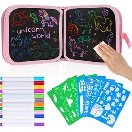 Jesir - Tabla de Dibujo Portátil para Niños, Almohadillas De Dibujo Reutilizables Para Niños, Viene Con 12 Bolígrafos De Colores Y 8 Plantillas.set De Pintura Para Niños Y Niñas Regalos(Unicornio)