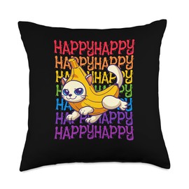 Happy Banana Cat Meme Bananacat Happy Kitty Cat Lovers Meme Throw Pillow