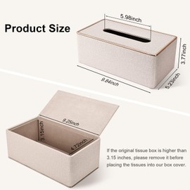 Tissue Box Cover, PU Leather Tissue Box Holder, Rectangular Tissue Box Covers for Kleenex, Napkin, Rectangle Tissue Holder for Bathroom Home Office 9.84"X5.23"X3.77" Beige