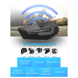 MAXTO Helmet Communication Systems, MX2 2-Riders 1000M Motorcycle Bluetooth Headset with Music Sharing, HiFi Stereo Sound/IPX6 Waterproof/FM Radio, Motorcycle Helmet Speaker Intercom Headset