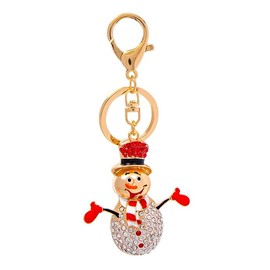 Fuqimanman2020 Cute Christmas Keychain - Crystal Santa, Tree, Snowman, Bell & Kitten Keychain Gift for Women & Girls (Snowman Red)