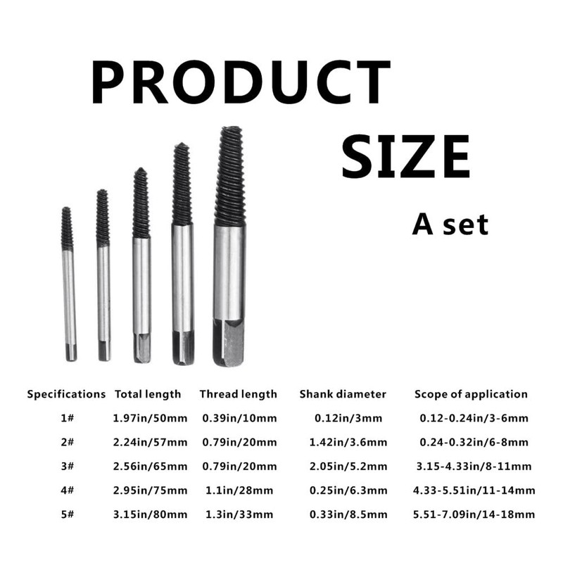 5 Pcs Screw Extractor Easy Out Set Steel Bolt Extractor