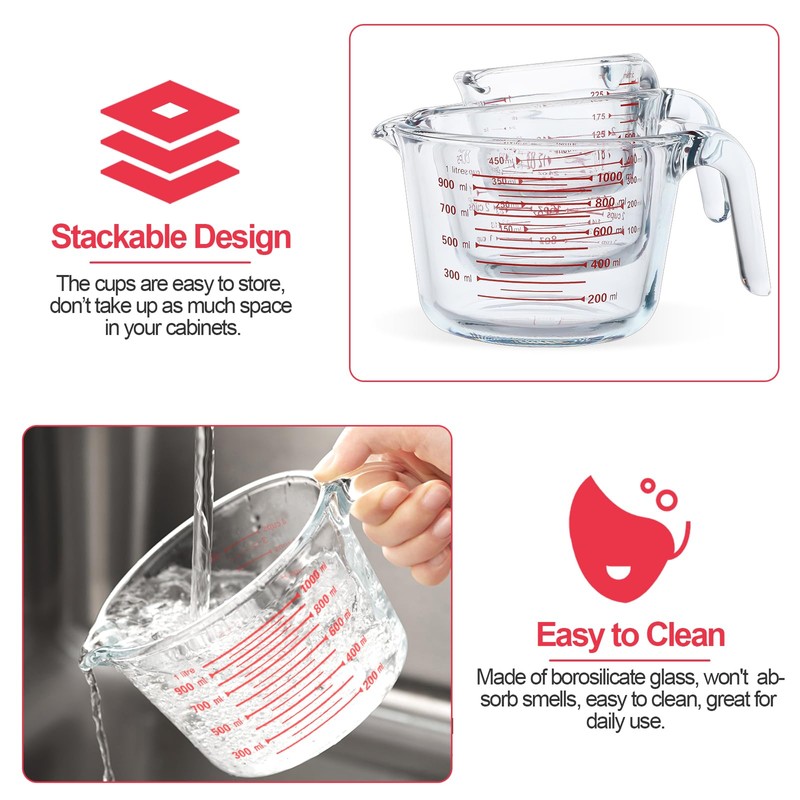 M MCIRCO 6 Pcs Glass Measuring Cups with Lids Set,