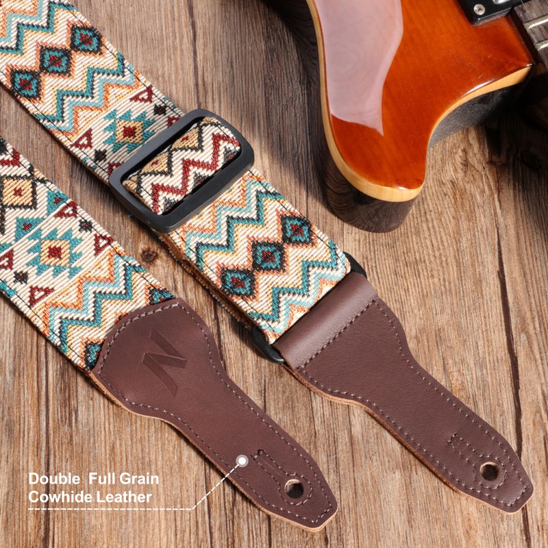 Nefelibata Banjo Strap 2" Wide Full Grain Leather Jacquard Embroidered
