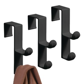 iDesign Over-the-Door Double Hooks for Hanging Clothes, Towels, or Accessories - Set of 3 - Black