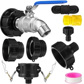 Duraaamo IBC Tote Adapter 275-330 Gallon Tote Water Tank Fittings, Hose Faucet Valve with 4 Adapter, 2 Camlock Fittings Garden Hose Quick Connector(Blue Double Valve,3/4'' Male Npt to 3/4'' Ght)