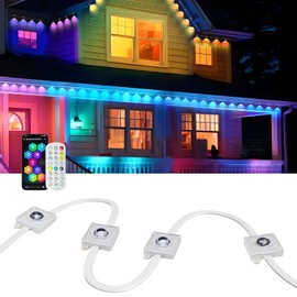 Luces Exteriores Permanentes de 15M con 30 LED, Luces de Alero IC RGB Inteligentes con 72 Modos de Escena, Iluminación Exterior para Navideñas Fiestas, Trabajo con Aplicación/Control Remoto