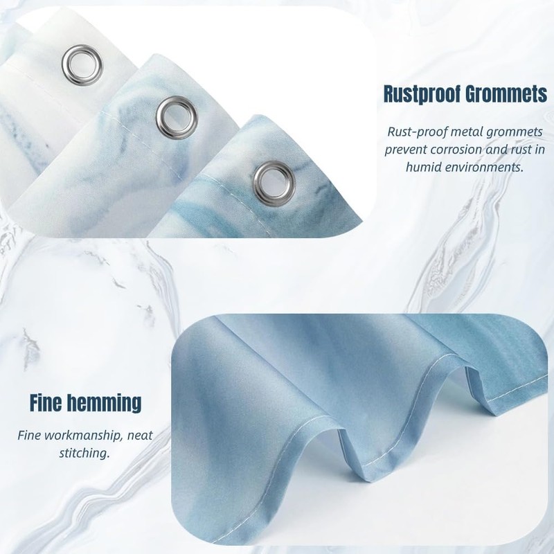 Shower Curtains Bathroom Curtain with Hooks,Blue Marble Design Modern Shower