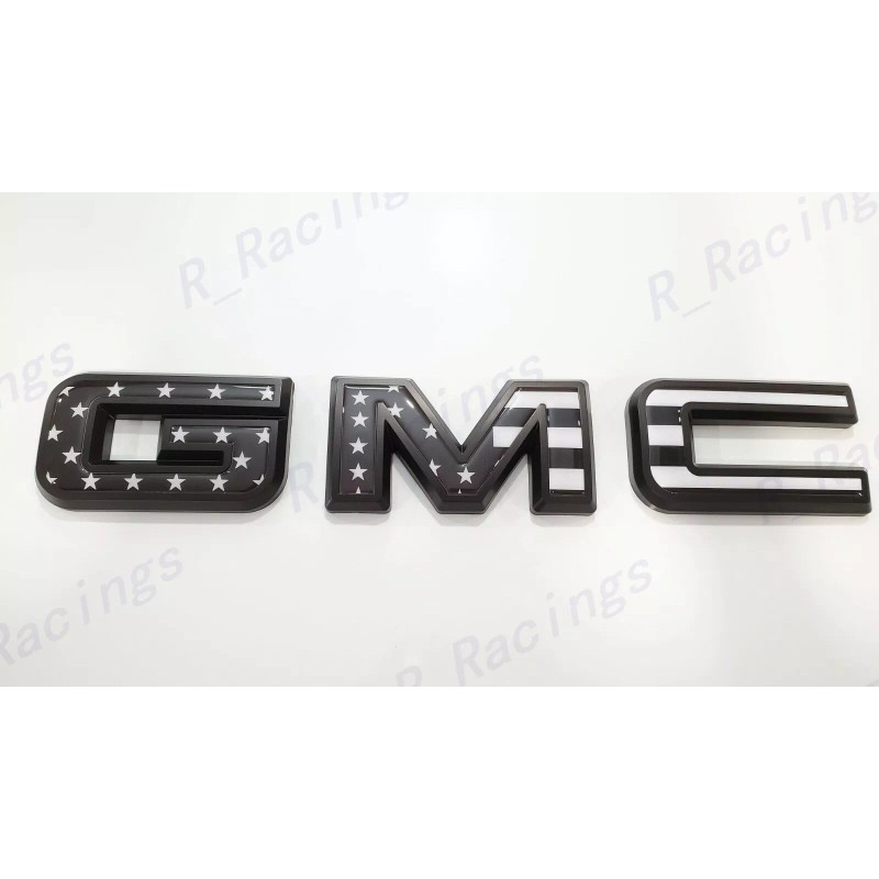 Auto Front Rear Black USA Flag Emblem Overlay 2019-2025 GMC