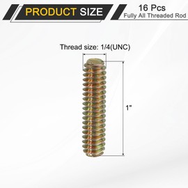 sourcing map 16 Pack Fully All Threaded Rod 1/4" Thread, 1" Length, Thread Screw Threaded Rod Screw Sofa Foot Screw Bolt for Chair Furniture Mounting Assembly Fastening