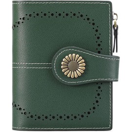 Small Womens Wallet Leather Bifold Card Holder RFID Blocking with Zipper Coin Pocket - Color: 10-Green
