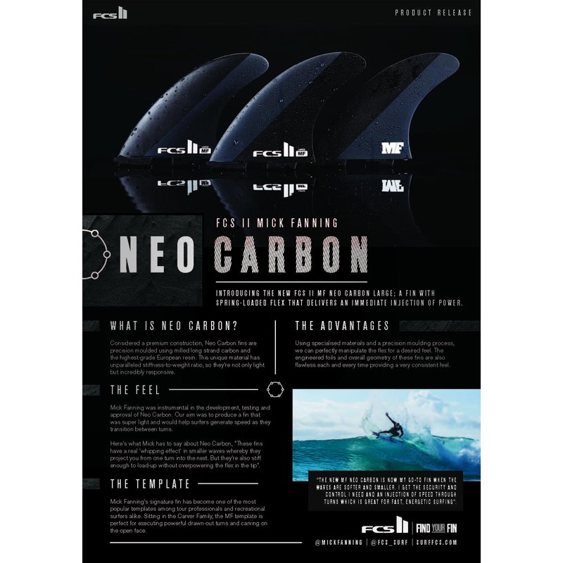 FCS2 Mick Fanning MF Neo Carbon THRUSTER TRI FIN /