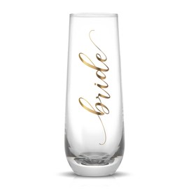 LADY&HOME Bridesmaid Stemless Champagne Flutes, 10oz Bride Wine Glasses for Bachelorette Party Weddings(Bride)