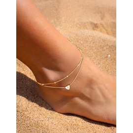 ChicSilver Ankle Bracelets for Women Gold Plated Anklet for Women Layered Heart Anklet with Initials Hypoallergenic Anklets for Womens Jewelry