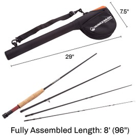 3-Piece Fly Fishing Rod and Reel Combo Starter Kit - 97-Inch Collapsible Fiberglass and Cork Fishing Pole with Case and Accessories by Wakeman (Black)