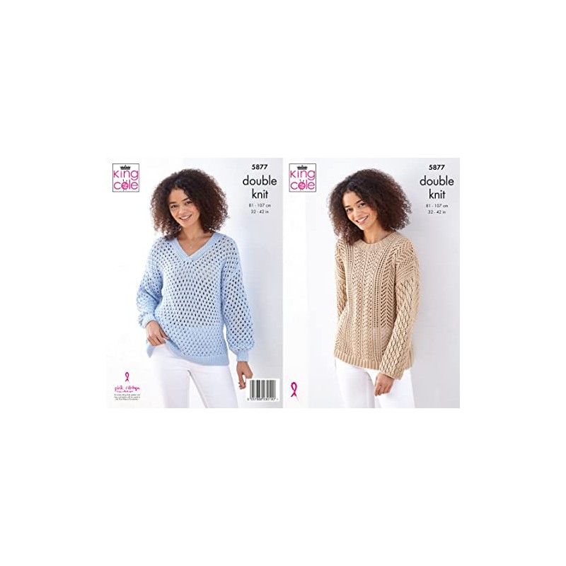 King Cole 5877 Knitting Pattern Womens Round and V Neck