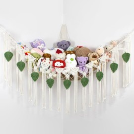 Stuffed Animal Hammock Corner Plushie Net for Stuffed Animals Storage Wall-Mounted Net Toy Storage Organizer Kids Room Storage Organizer for Bedroom Macrame Stuffed Animals Toys Hammock (White, XL)