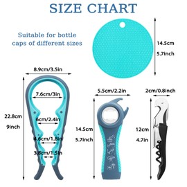 HTTDSLF Pack of 4 Jar Opener Lid Opener Bottle Opener, Bottle Opener for Seniors, Can Opener with Cap, Twist Cap Opener, Ring Pull Can Opener for Weak Hands, Arthritis (Blue)