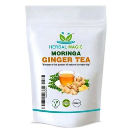 Herbal Magic 100% Pure & Natural Invigorating Moringa Ginger Tea, A Zesty Blend for Health and Vitality, Rich in Vitamins, Minerals & antioxidants Free from Artificial Additives_100g
