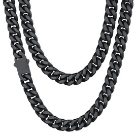 Mens Cuban Link Chain, Black Miami Cuban Chain Necklace for Men, 9mm Wide Hip Hop Mens Jewelry, 24"