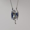 Blue Dragon Holding Faceted Crystal Medieval Renaissance Pendant Necklace