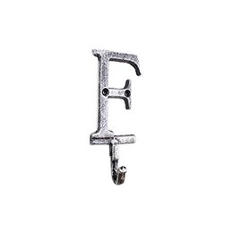 Hampton Nautical Rustic Silver Cast Iron Letter F Alphabet Wall Hook 6" - Metal Wall Hanging - C
